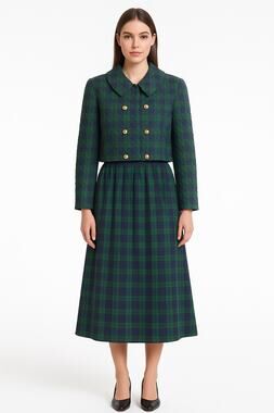 Vintage Cullinane Quilted Plaid Jacket & Skirt Set preppy Made in USA medium